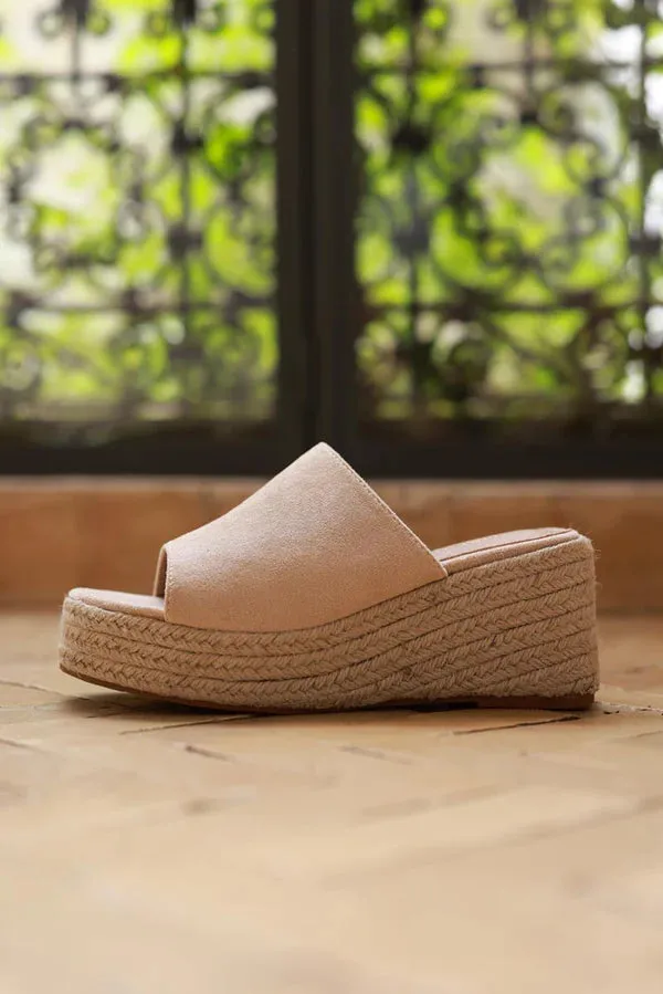 Taupe Sueded Wedge Espadrilles