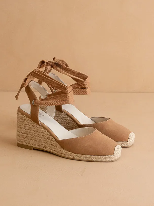 The Alondra |  Camel Lace Up Espadrille Wedge
