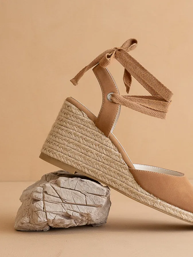 The Alondra |  Camel Lace Up Espadrille Wedge