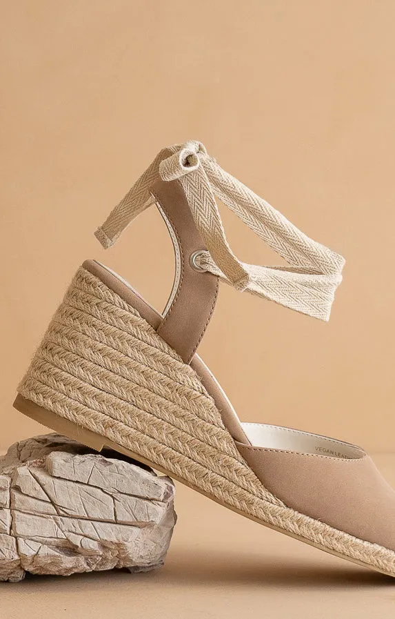 The Alondra | Cedar Wood  Lace Up Espadrille Wedge