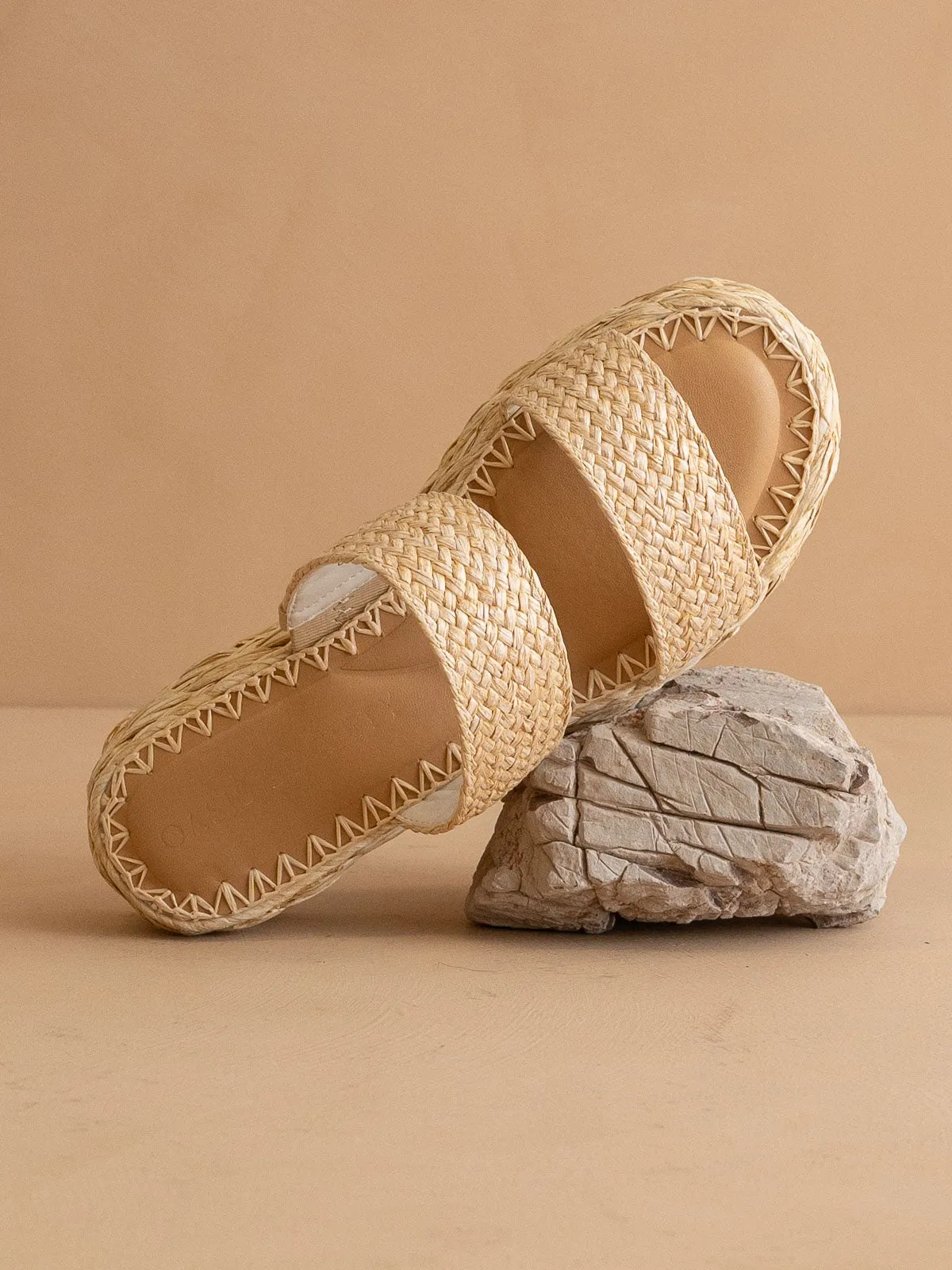 The Marley | Natural Basket Woven Double Strap Platform Slide