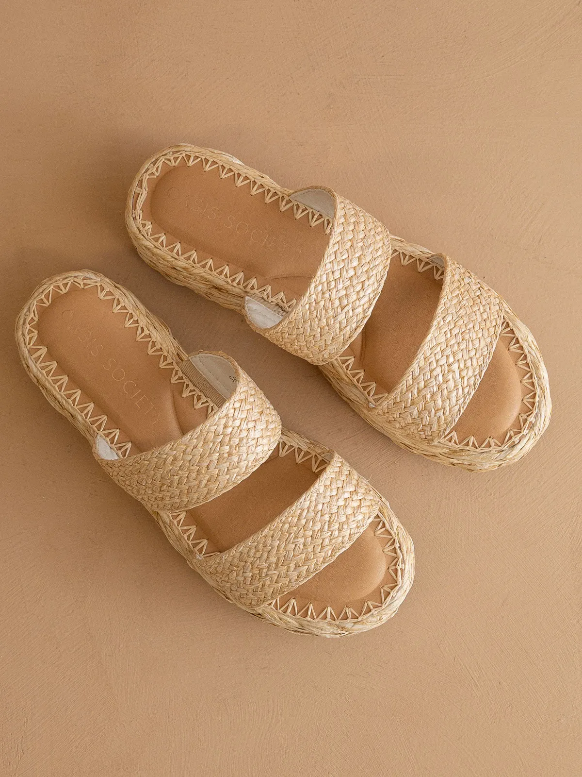 The Marley | Natural Basket Woven Double Strap Platform Slide