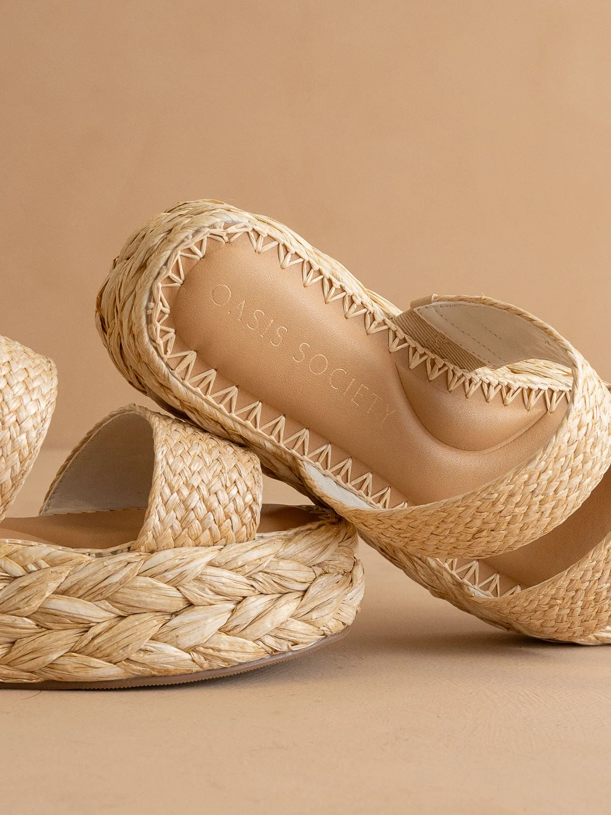 The Marley | Natural Basket Woven Double Strap Platform Slide