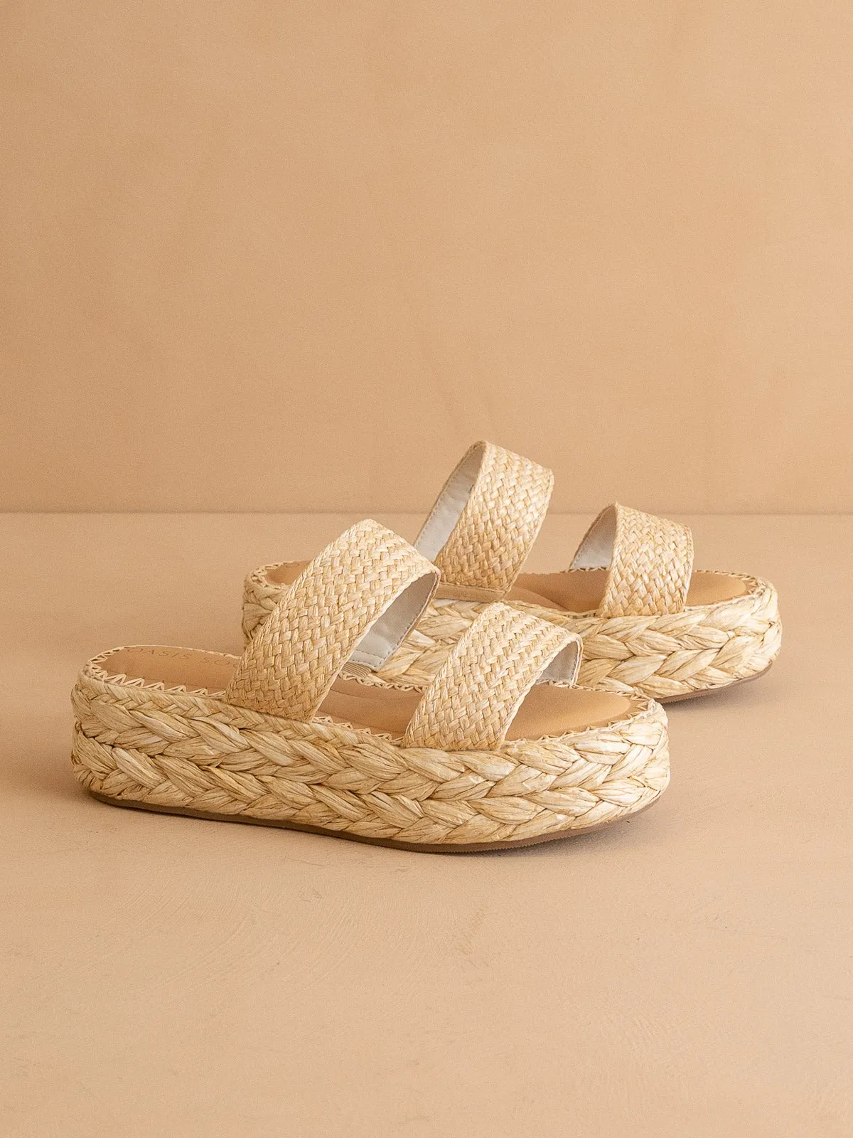 The Marley | Natural Basket Woven Double Strap Platform Slide