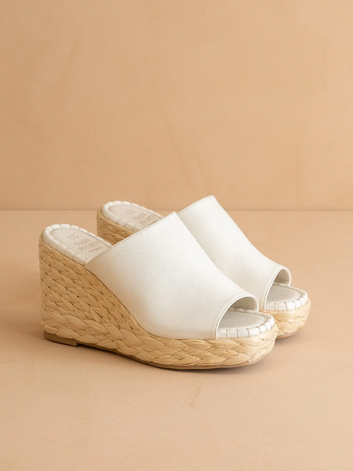 The Raina | White Espdarille Slip On Wedge