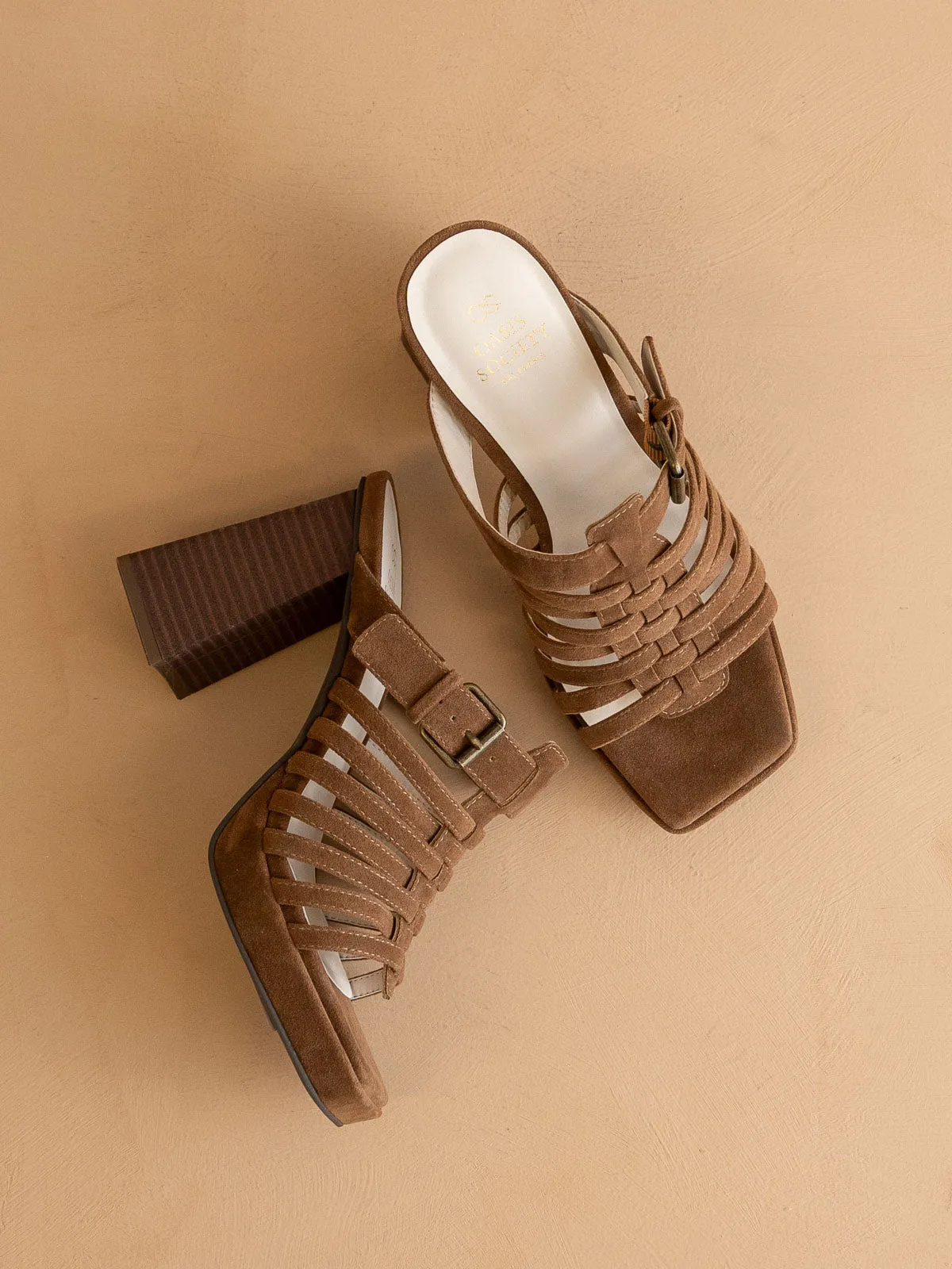 The Rome | Brown Basket Weave Inspired Sandal on A Platform Heel