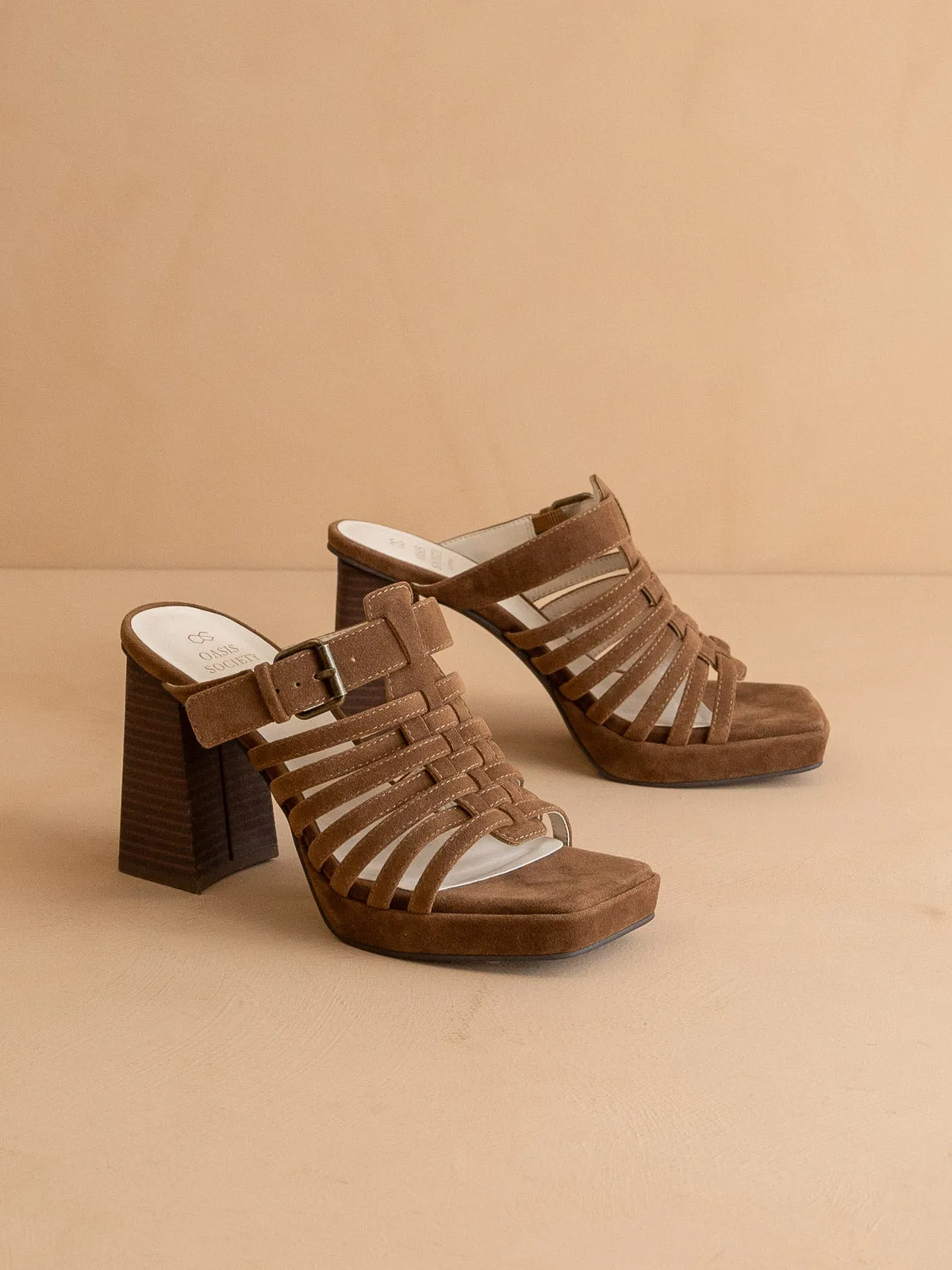 The Rome | Brown Basket Weave Inspired Sandal on A Platform Heel