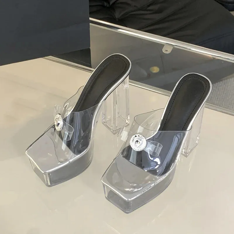 Transparent Chunky High Heels Modern Slippers