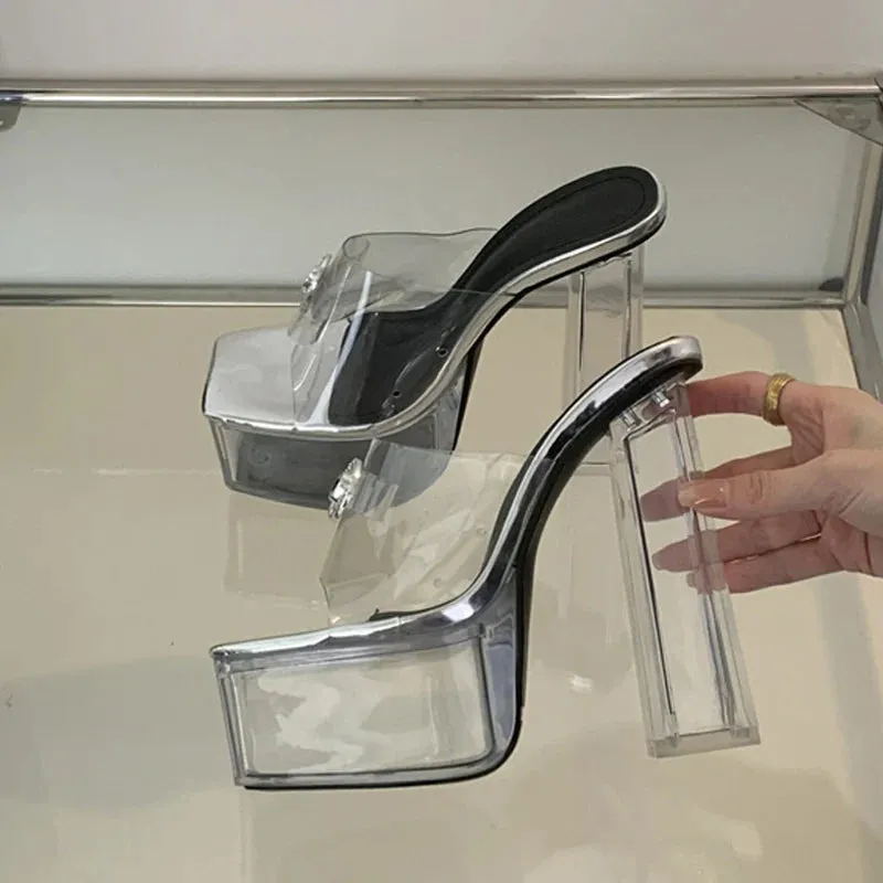 Transparent Chunky High Heels Modern Slippers