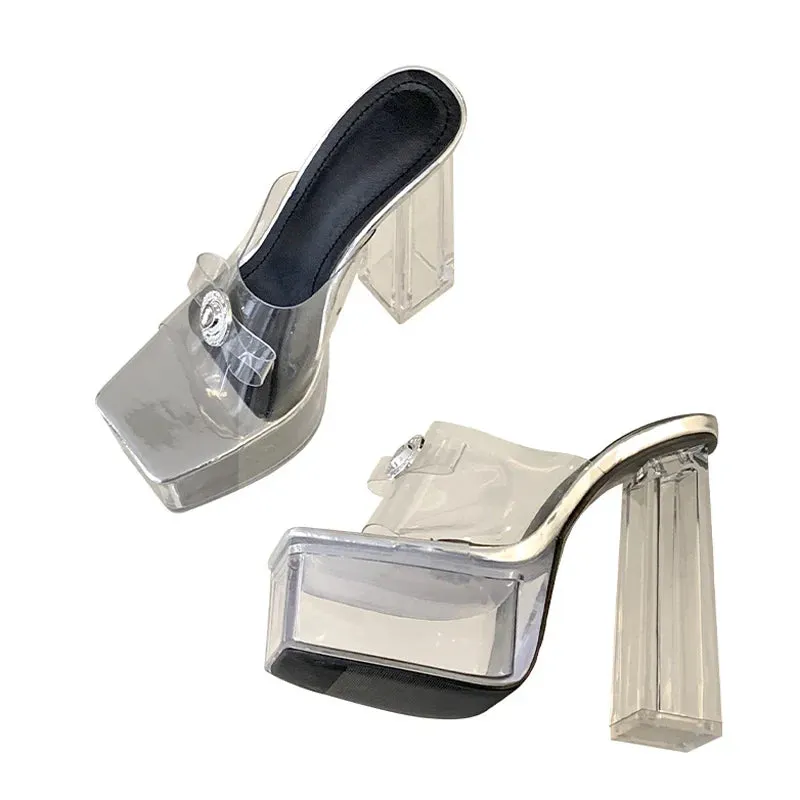 Transparent Chunky High Heels Modern Slippers