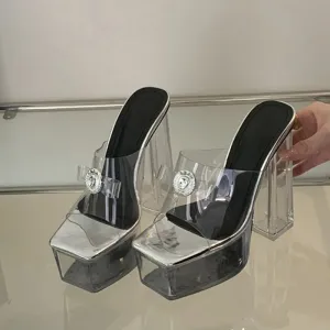 Transparent Chunky High Heels Modern Slippers