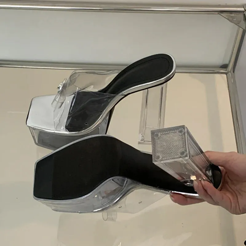 Transparent Chunky High Heels Modern Slippers