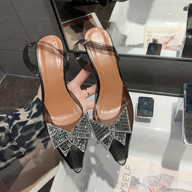 Transparent PVC Sandals Women Pointed Clear Crystal Cup High Heel Stilettos Sexy Pumps Summer Shoes Peep Toe Women Pumps Size 43