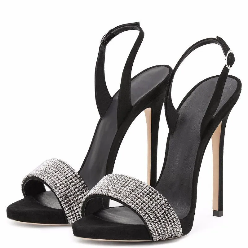 Tucomosi Women Slingbacks Pointed Toe Stiletto Sandals With Crystal