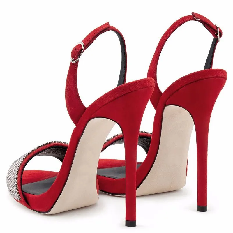 Tucomosi Women Slingbacks Pointed Toe Stiletto Sandals With Crystal