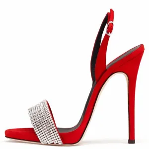 Tucomosi Women Slingbacks Pointed Toe Stiletto Sandals With Crystal