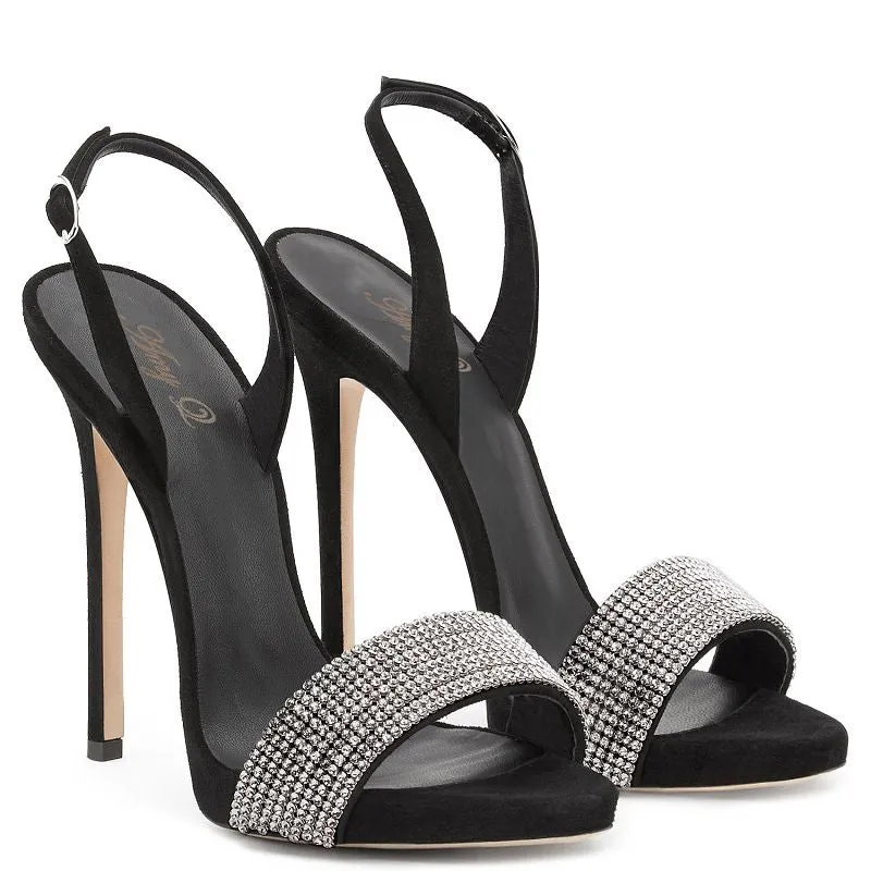 Tucomosi Women Slingbacks Pointed Toe Stiletto Sandals With Crystal