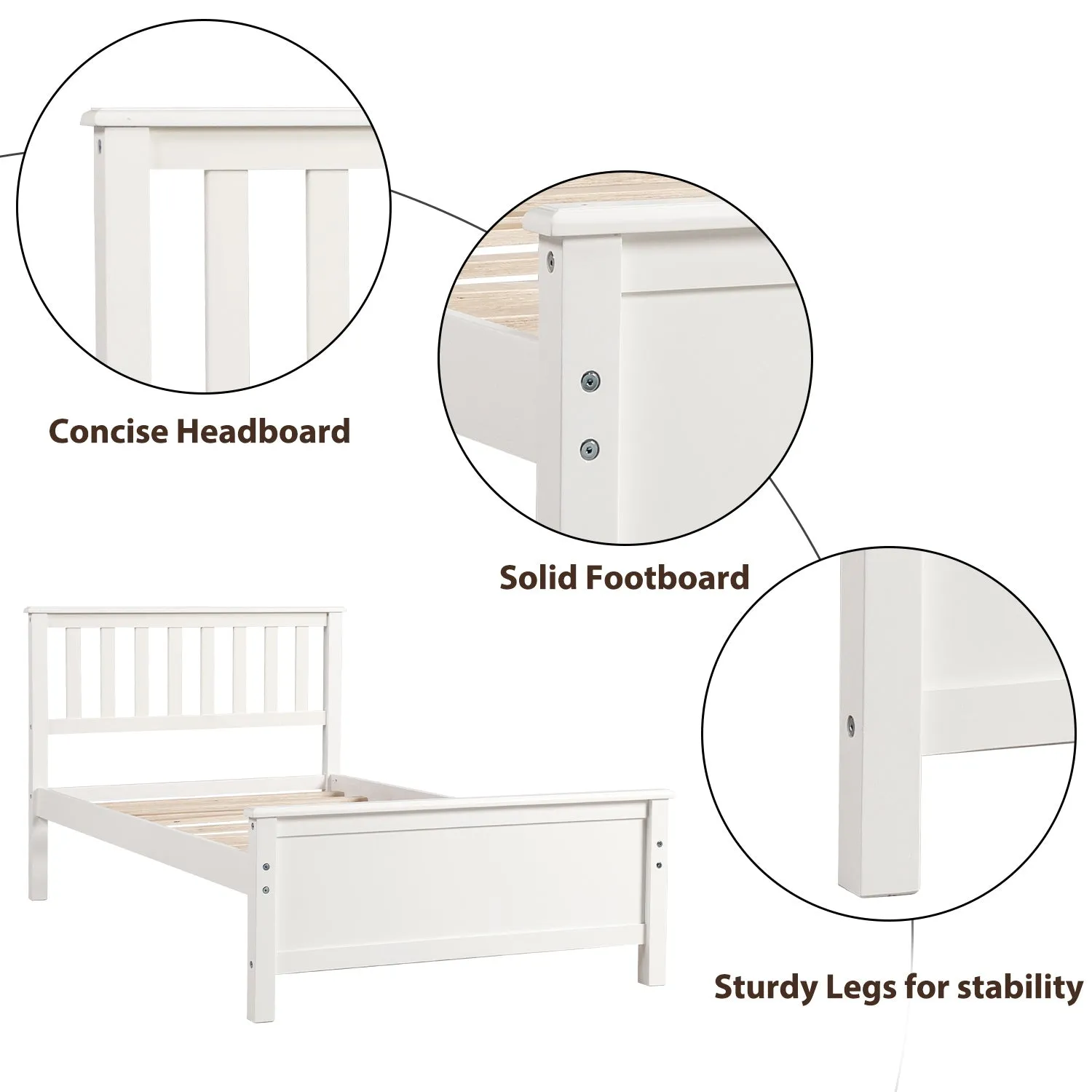 Twin Size Wood Platform Bed with Headboard,Footboard and Wood Slat Support
