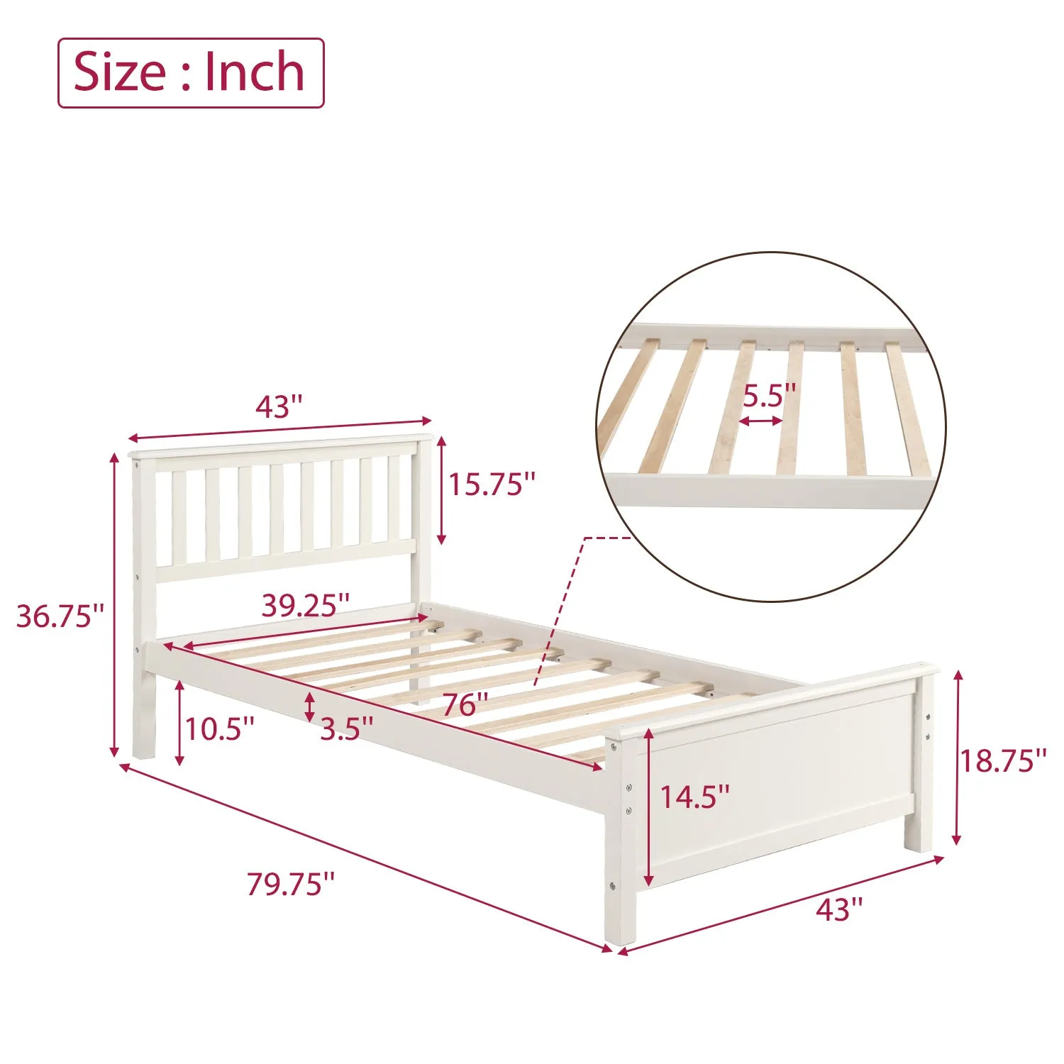 Twin Size Wood Platform Bed with Headboard,Footboard and Wood Slat Support