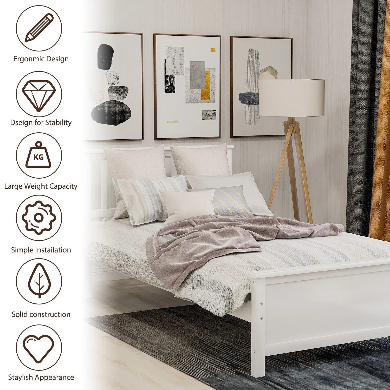 Twin Size Wood Platform Bed with Headboard,Footboard and Wood Slat Support