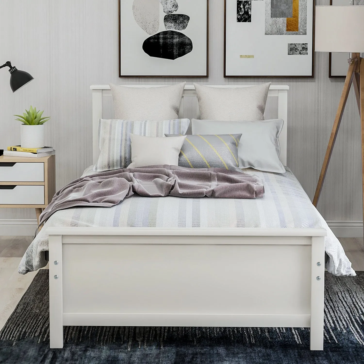Twin Size Wood Platform Bed with Headboard,Footboard and Wood Slat Support