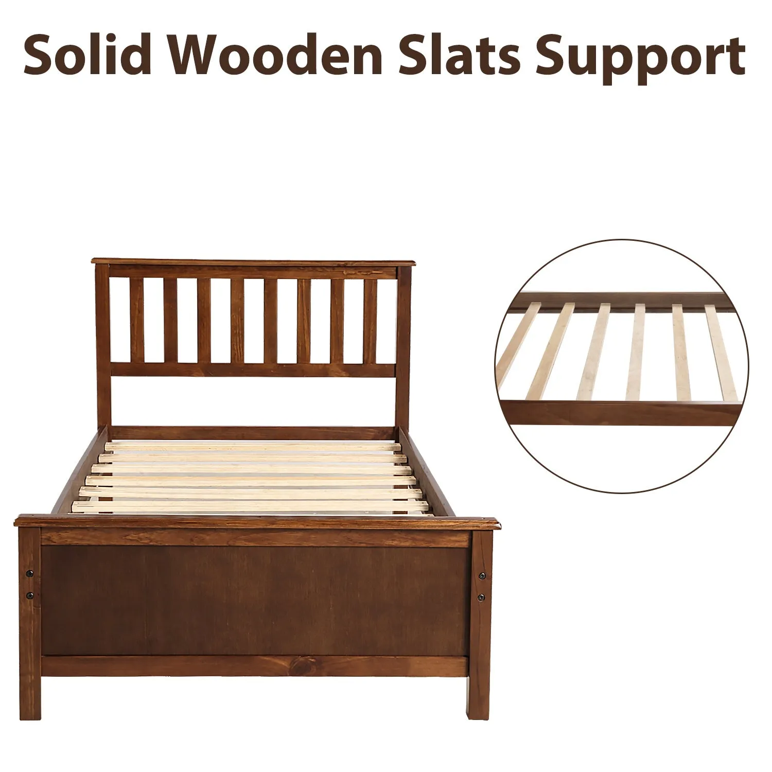 Twin Size Wood Platform Bed with Headboard,Footboard and Wood Slat Support