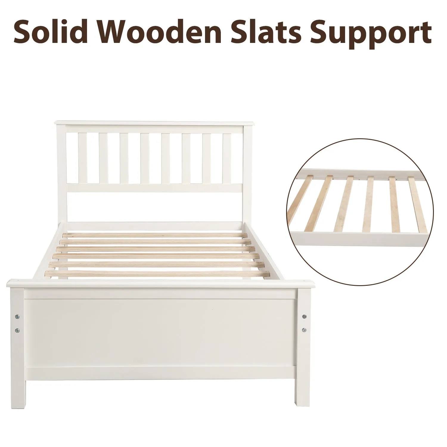 Twin Size Wood Platform Bed with Headboard,Footboard and Wood Slat Support