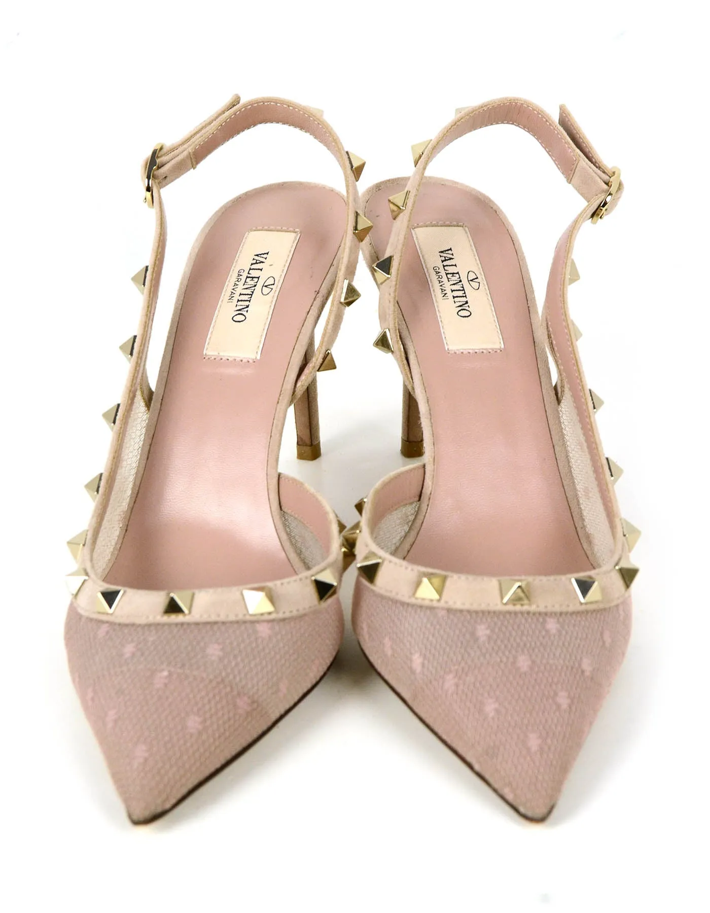 Valentino Poudre Mesh Point d’Esprit Half D'Orsay Slingback Pumps sz 39