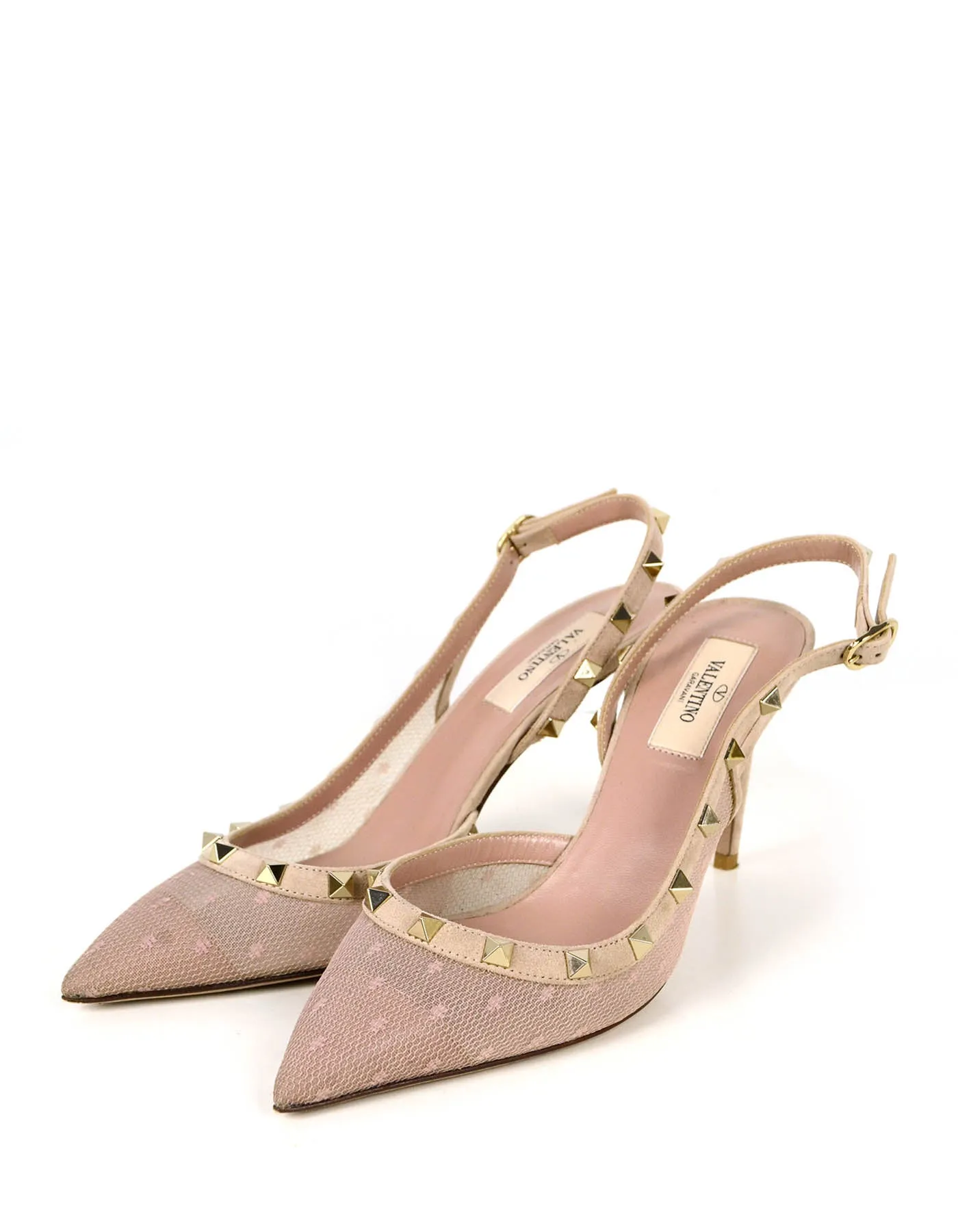 Valentino Poudre Mesh Point d’Esprit Half D'Orsay Slingback Pumps sz 39