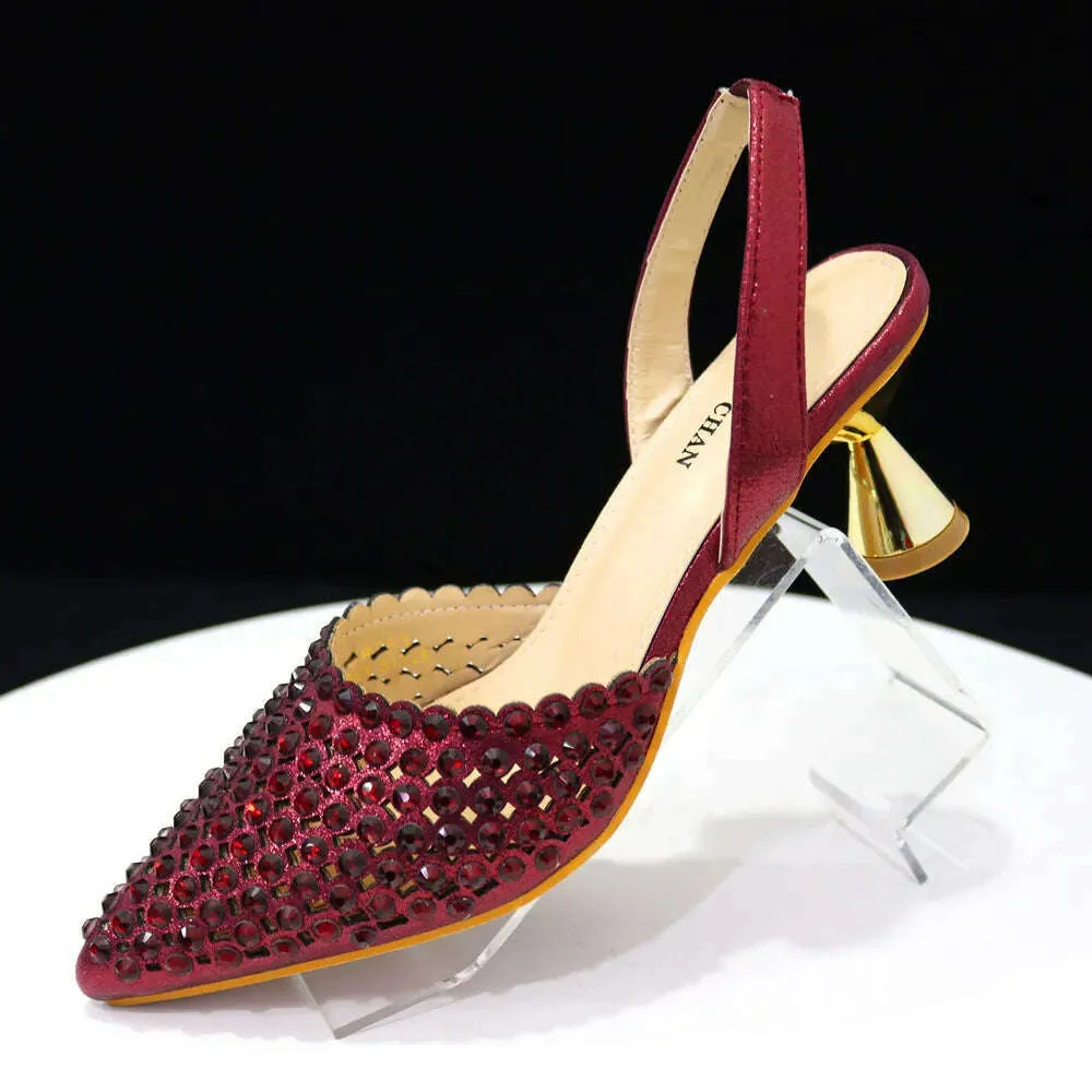 Venus Chan High Heels for Lady 2023 Luxury Designer Green Color Full Diamond Pointed Toe Wedding Shoe and Bag Set for Party