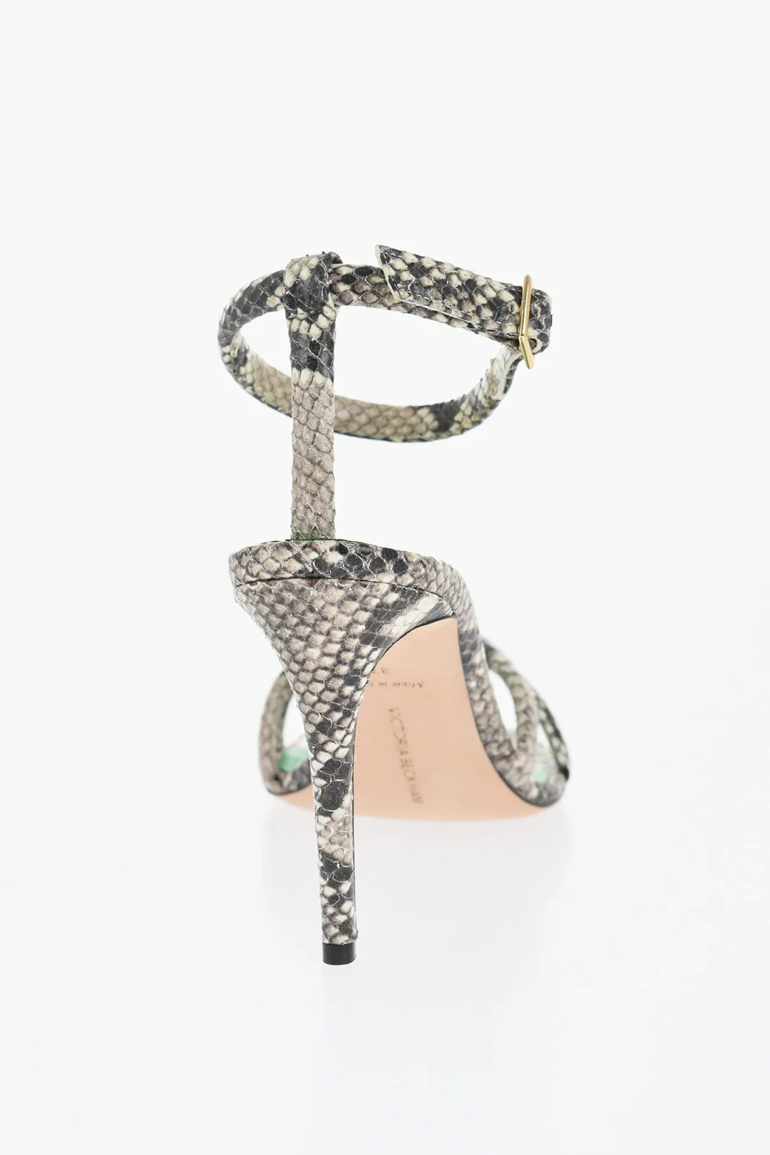 Victoria Beckham Snake Effect Leather Ankle-Strap Sandals Heel 9cm
