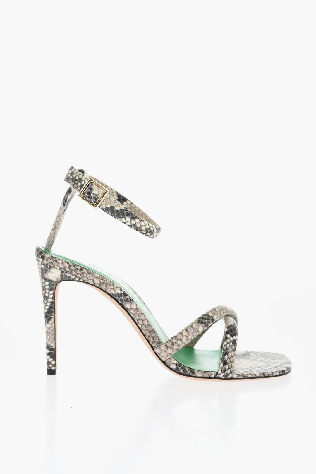 Victoria Beckham Snake Effect Leather Ankle-Strap Sandals Heel 9cm