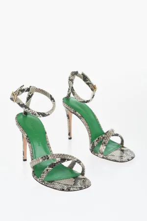 Victoria Beckham Snake Effect Leather Ankle-Strap Sandals Heel 9cm