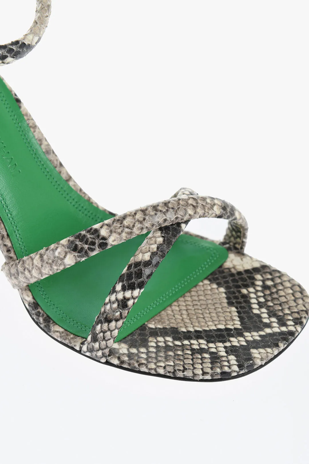 Victoria Beckham Snake Effect Leather Ankle-Strap Sandals Heel 9cm