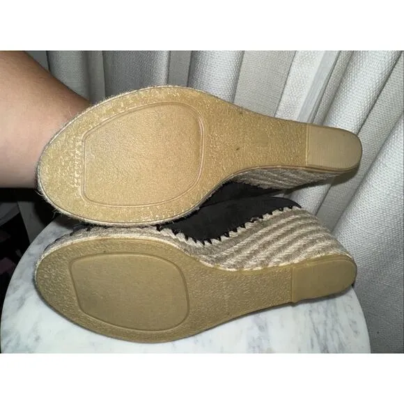 VINCE Sonora Suede Espadrille Wedge Asymmetric Black Sandal Shoe Sz 7