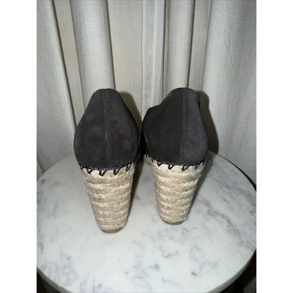 VINCE Sonora Suede Espadrille Wedge Asymmetric Black Sandal Shoe Sz 7