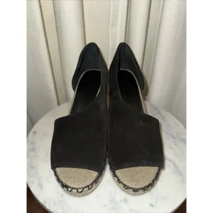 VINCE Sonora Suede Espadrille Wedge Asymmetric Black Sandal Shoe Sz 7
