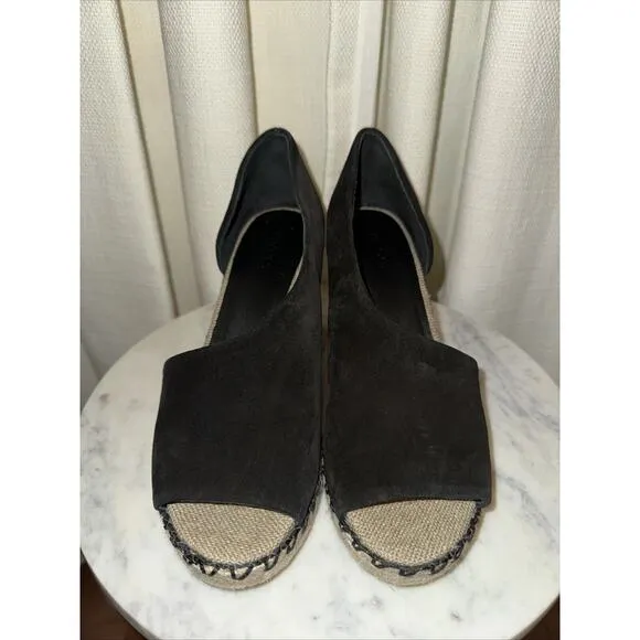 VINCE Sonora Suede Espadrille Wedge Asymmetric Black Sandal Shoe Sz 7
