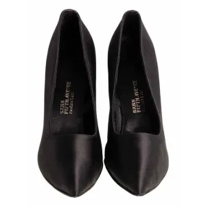 Vintage Stiletto Heels Shoes Black Satin  Pointed Womens 9 B 1950s