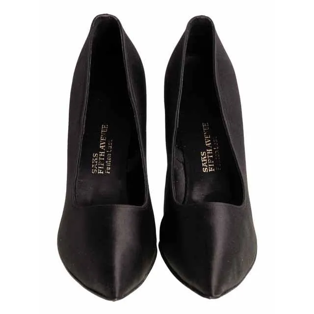 Vintage Stiletto Heels Shoes Black Satin  Pointed Womens 9 B 1950s