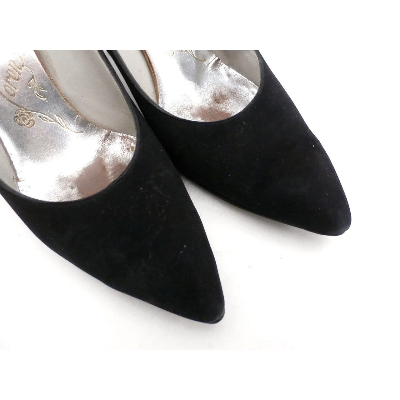 Vintage Womens Shoes Black Suede Stiletto Heels Lorenzo 7.5