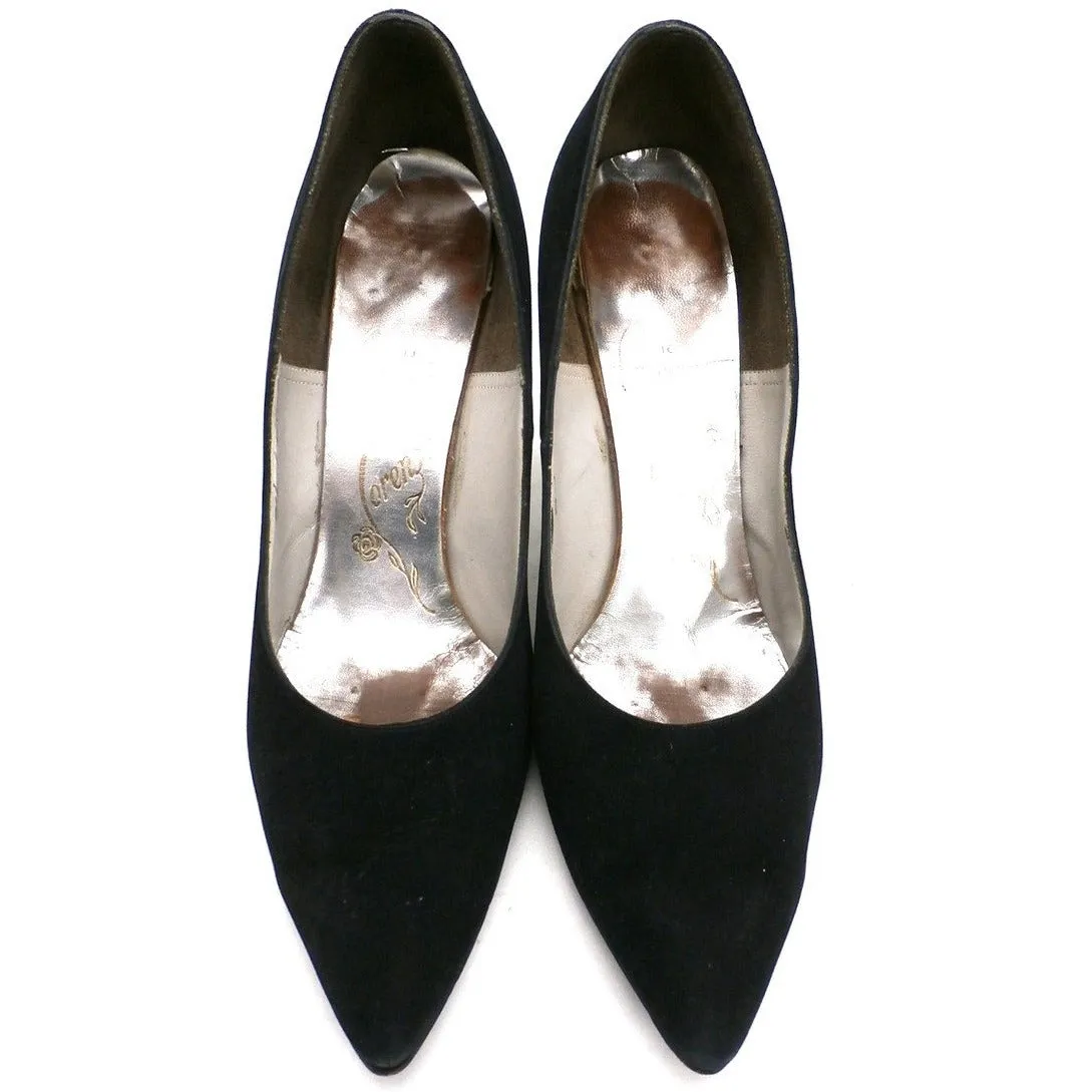 Vintage Womens Shoes Black Suede Stiletto Heels Lorenzo 7.5