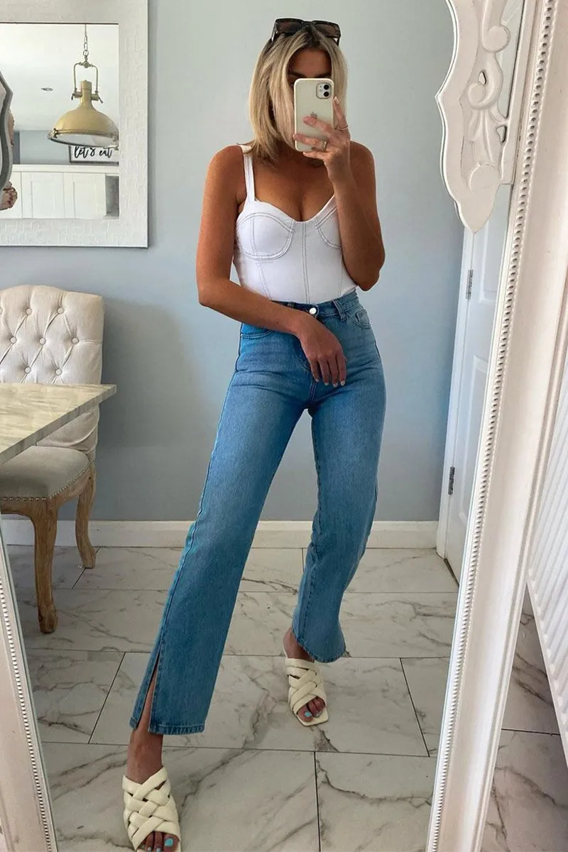 White Contrast Stitch Denim Bodysuit - Jamelia