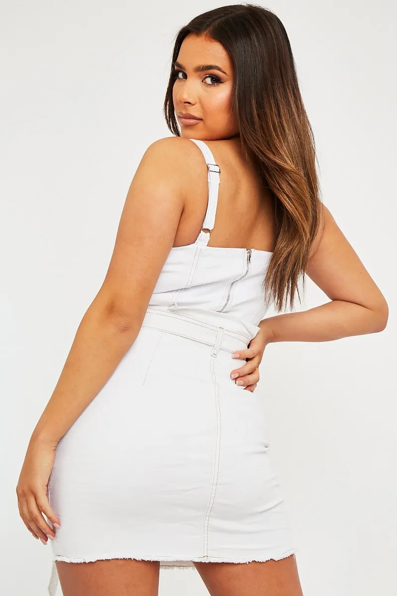 White Contrast Stitch Denim Bodysuit - Jamelia