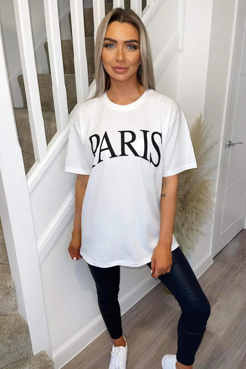 White Paris printed Oversized Tee