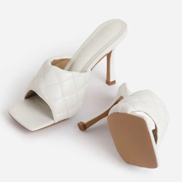 White Quilted High Heels