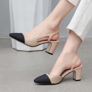 Women Slingbacks Shoes High Heels Natural Genuine Leather Thick High Heel Shoes Cow Leather Mixed Colors Pumps Ladies 40