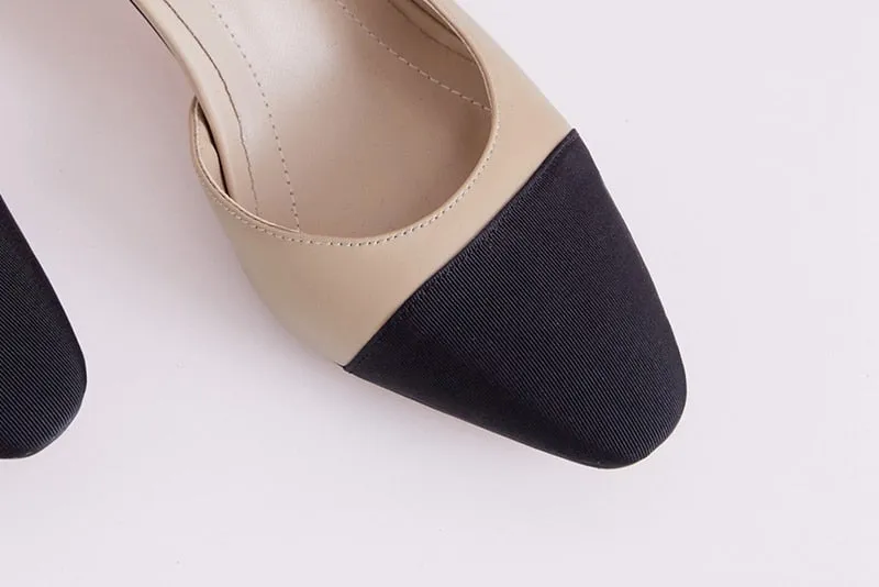 Women Slingbacks Shoes High Heels Natural Genuine Leather Thick High Heel Shoes Cow Leather Mixed Colors Pumps Ladies 40