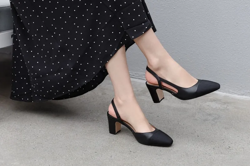 Women Slingbacks Shoes High Heels Natural Genuine Leather Thick High Heel Shoes Cow Leather Mixed Colors Pumps Ladies 40