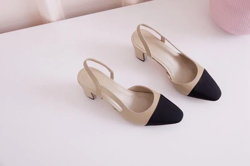 Women Slingbacks Shoes High Heels Natural Genuine Leather Thick High Heel Shoes Cow Leather Mixed Colors Pumps Ladies 40